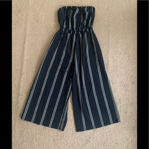 Libby Edelman Blue Wide leg cropped Striped Jumpsuit Small - Picture 2 of 8